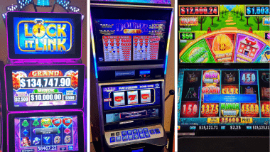 3 images of jackpots on gaming machine.